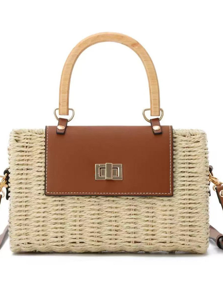 Mild Luxury Retro Wood Knitting Simple Trendy Seaside Vacation Mobile Women's Messenger Bag