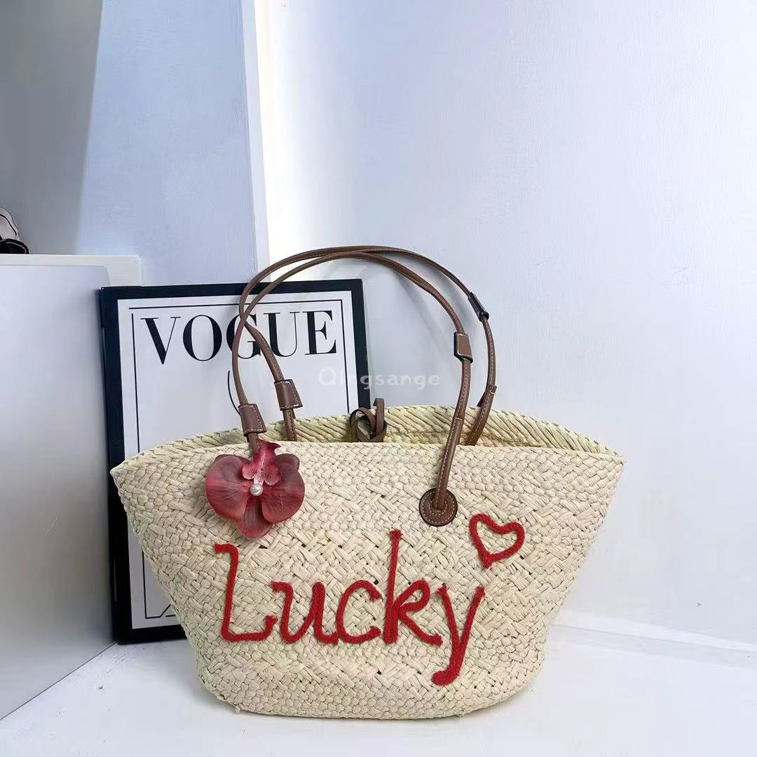 Women's Summer Papyrus Hand-woven Large Capacity English Letters Women's Handbag