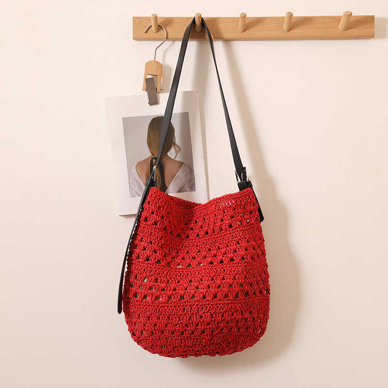 Style One Wax Rope Woven Niche Irregular Strap Straw Female Bags