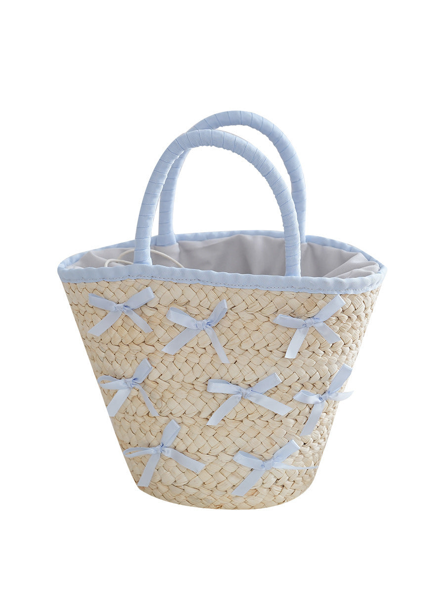 Classic Style Urban Simple Straw Bow Beach Women's Handbag