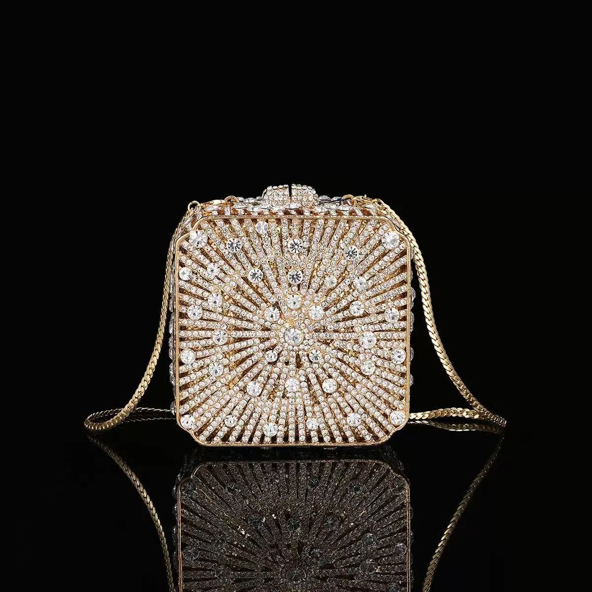 Dress Dinner Shiny Diamond Golden Bell Box Mini Women's Shoulder Bag