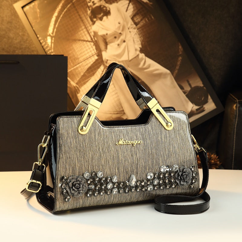 Women's Embroidered Diamond Genuine Leather Mother Fashionable Women's Handbag