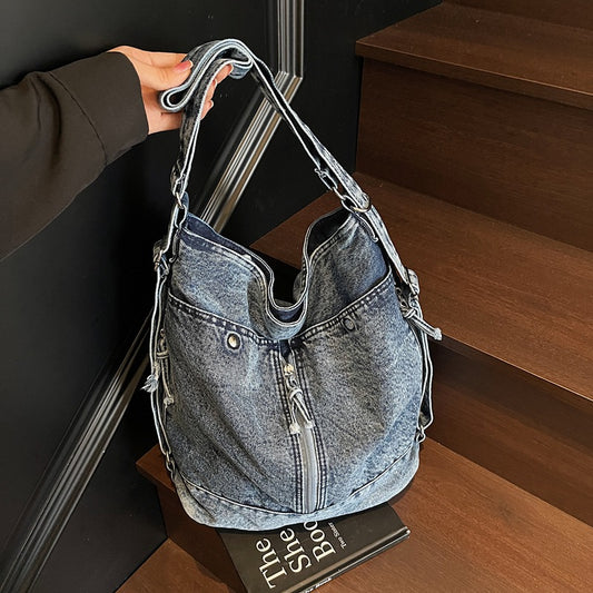 Women's Denim For Korean Style Idle American Retro Leisure Backpack
