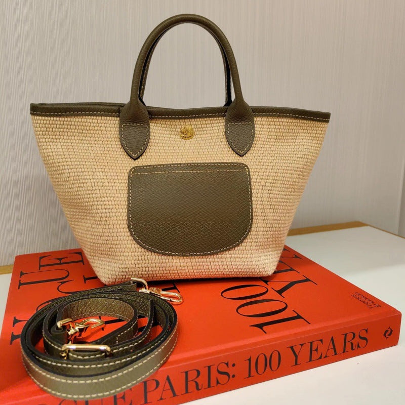 Women's French Dragon Leather Woven Vegetable Basket Large Capacity Fashion Bags