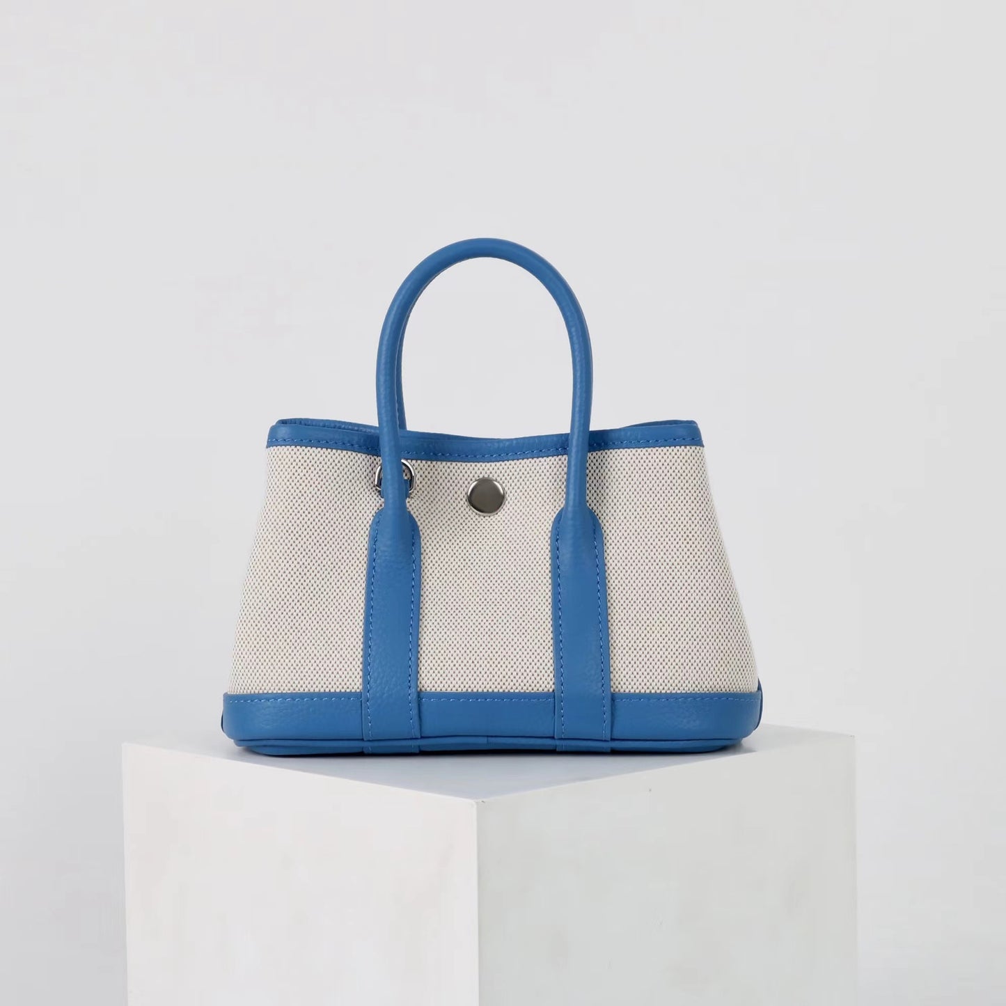 Trendy Top Layer Leather Contrast Color Canvas Women's Handbag