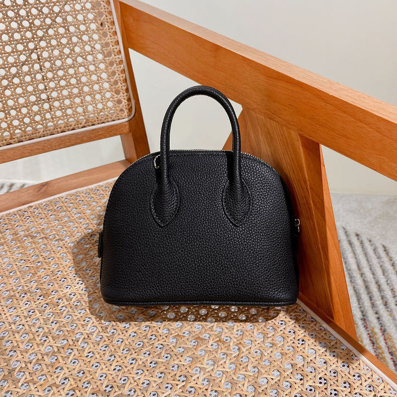 Women's First Layer Cowhide Portable High Sense Design Shell Simple Bowling Women's Handbag