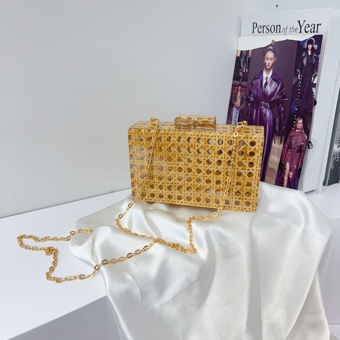 Retro Dinner Clutch Rattan Acrylic Chain Women's Messenger Bag