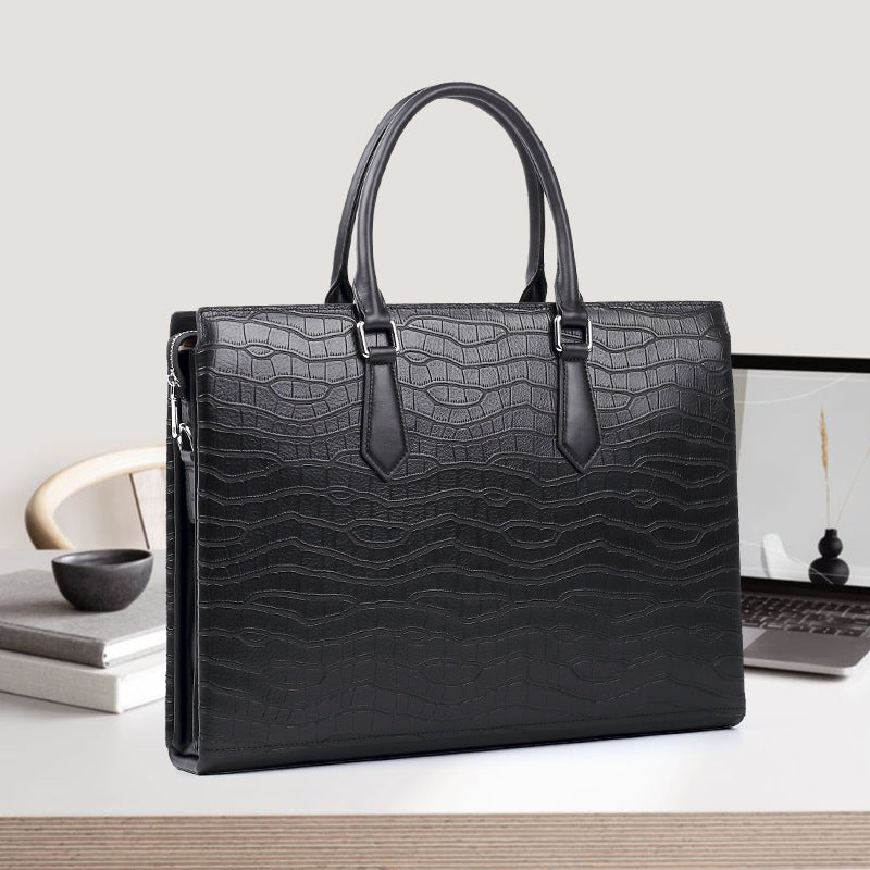 Men's Business Large Capacity Fashion Cattlehide Leather Handbags