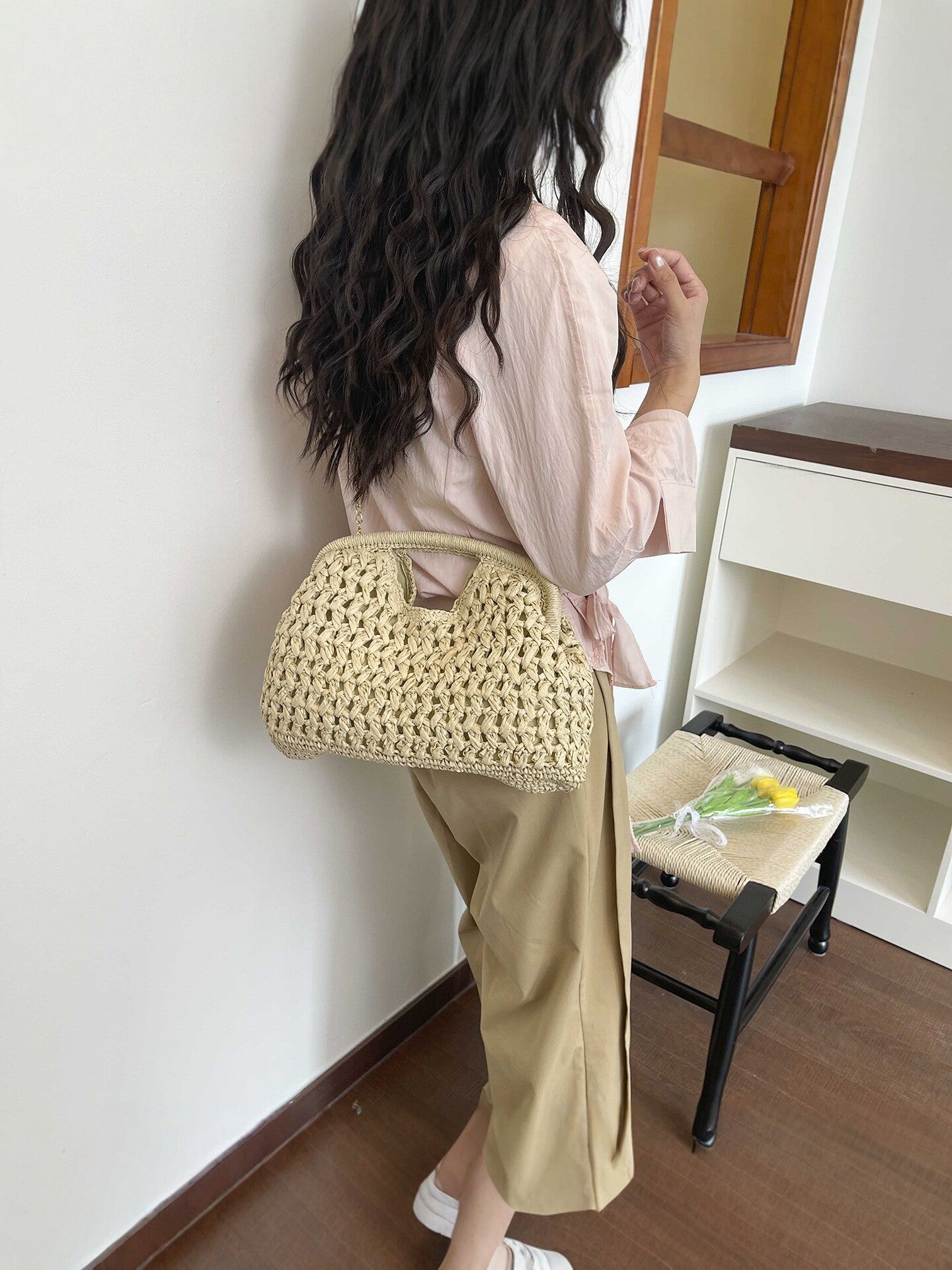 Women's Knitted Straw Chain Stylish Good Texture Women's Shoulder Bag
