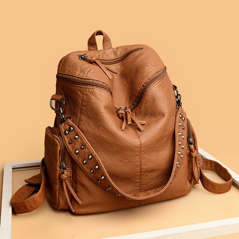 Women's Super Soft Lychee Pattern Textured Rivet Retro Bags