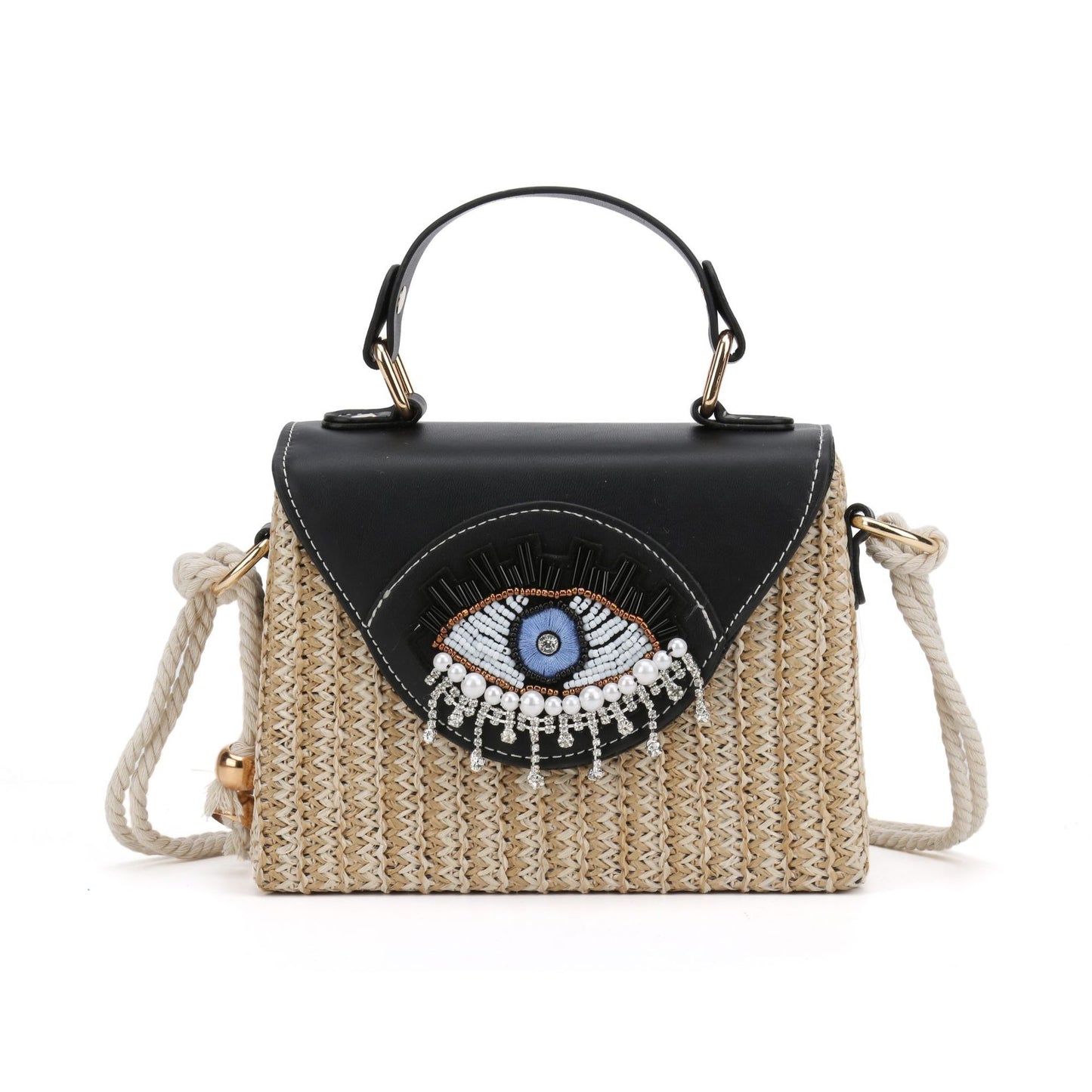 Women's Summer Woven Cartoon Big Eyes Funny Women's Shoulder Bag