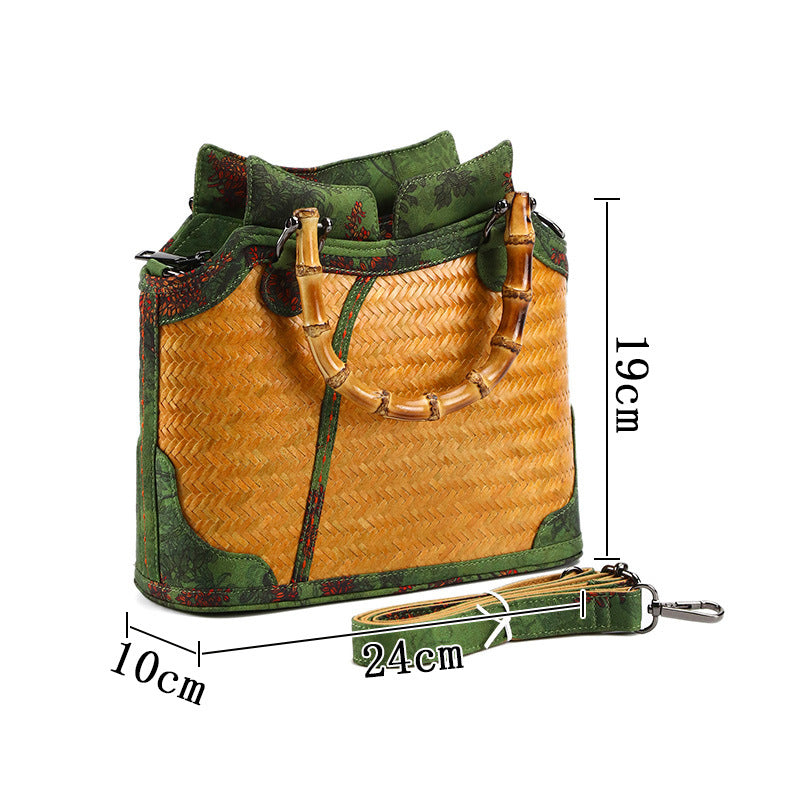 Chinese Style Yarn Fabric Bamboo Woven Cheongsam Match Ladies Bags