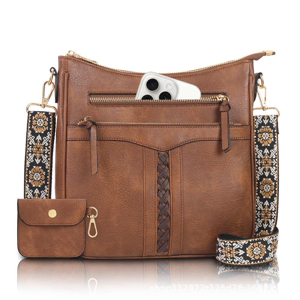 Women's Braid Rope Commuter Zipper Large Capacity Wide Women's Handbag