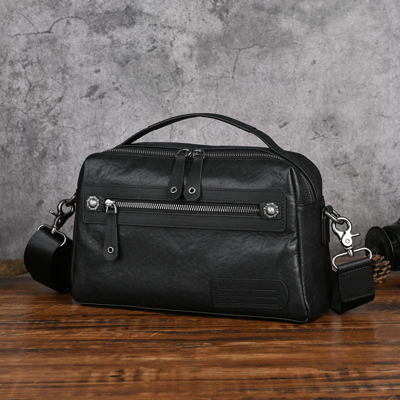 Men's Vintage Hand Grip Pattern Vegetable Tanned Cowhide Men's Shoulder Bag