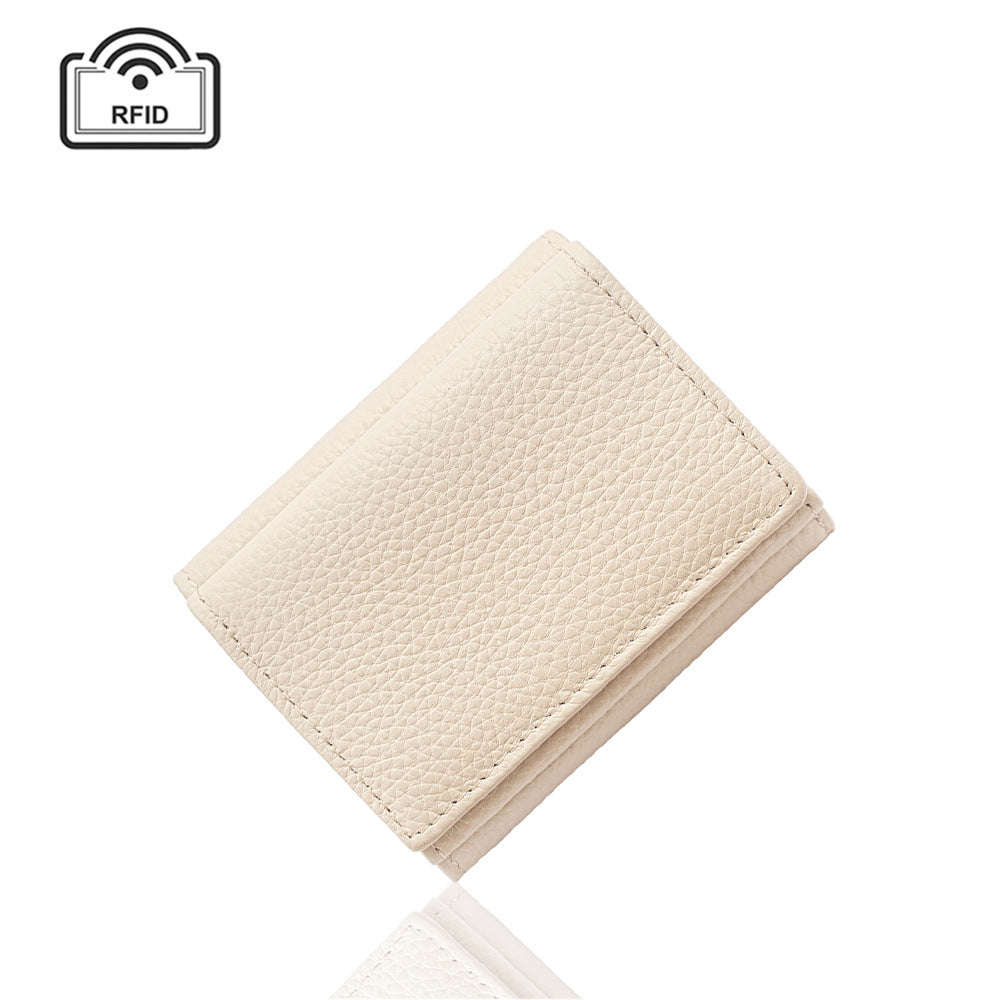 Women's Genuine Leather Big Litchi Pattern Three Fold Short Type Change Ladies Wallet
