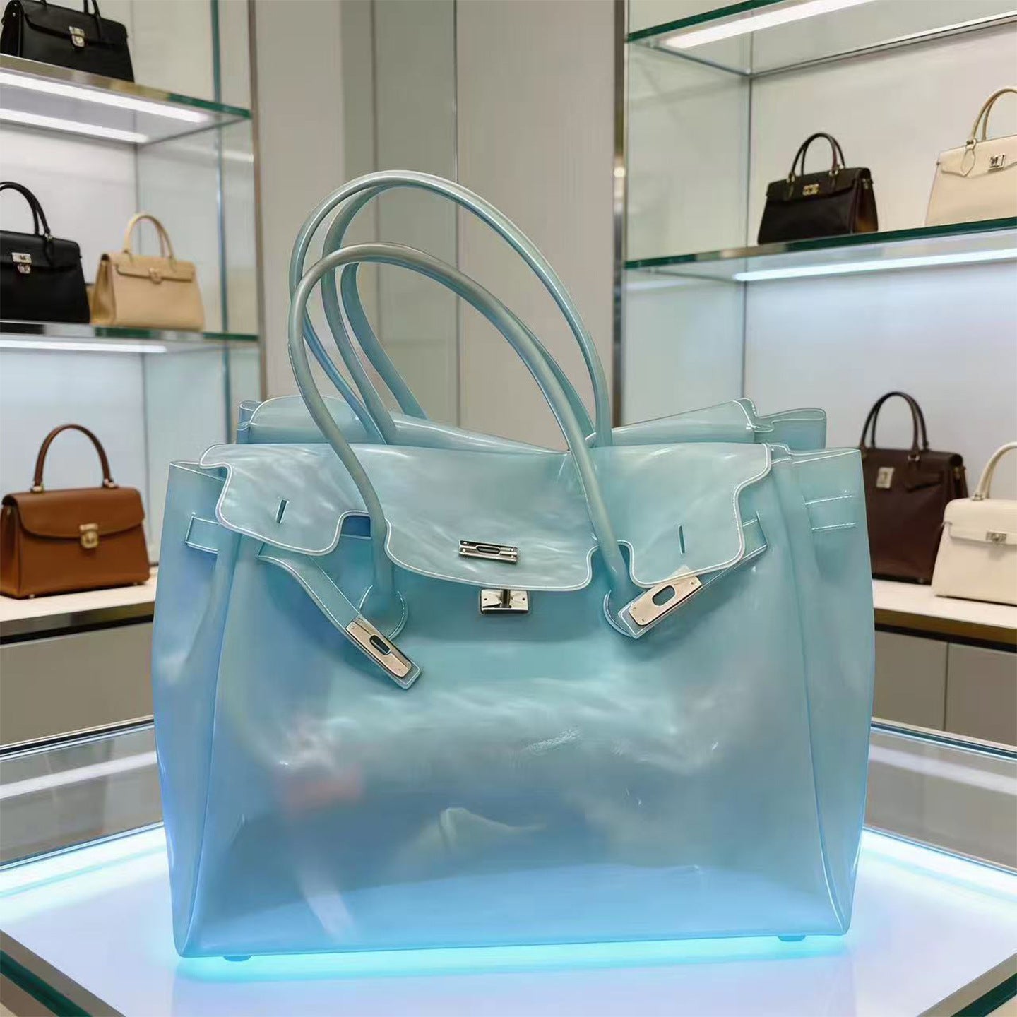 Large Capacity Transparent Jelly Twist Kelly Commute Women's Shoulder Bag