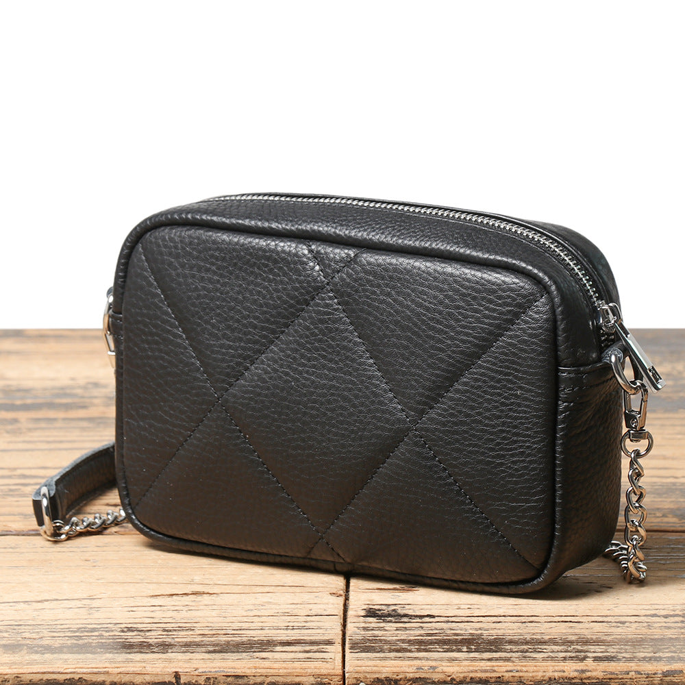 Women's Diamond Chain Top Layer Cowhide Leather Women's Shoulder Bag
