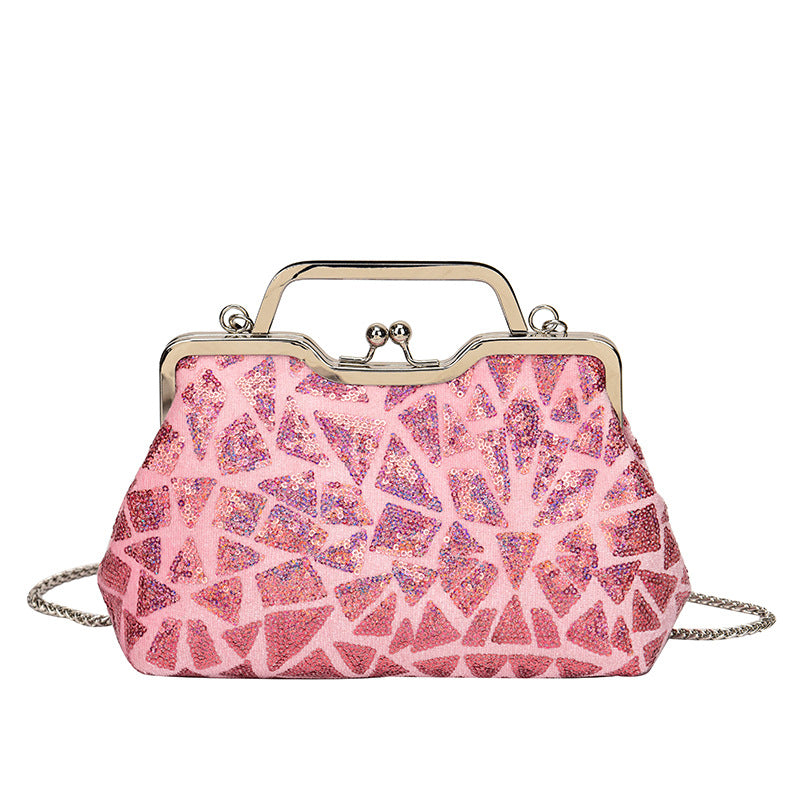 Women's Textured Sequin Colorful Niche Chain Coin Purses