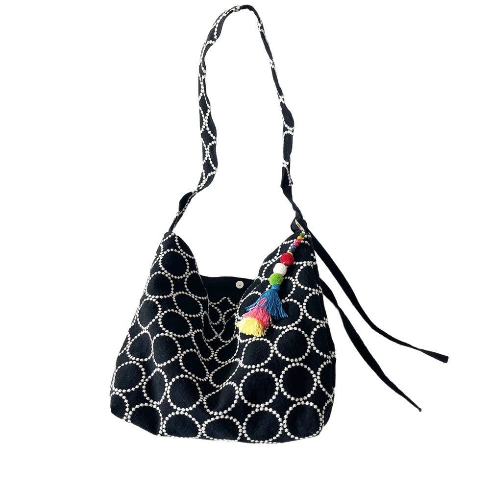 Medium Ming Style Tambourine Flower Linen Embroidered Women's Messenger Bag