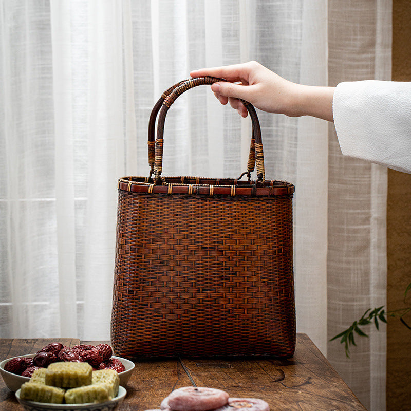 Bamboo Woven Antique Style Basket Han Chinese Clothing Tea Set Bags