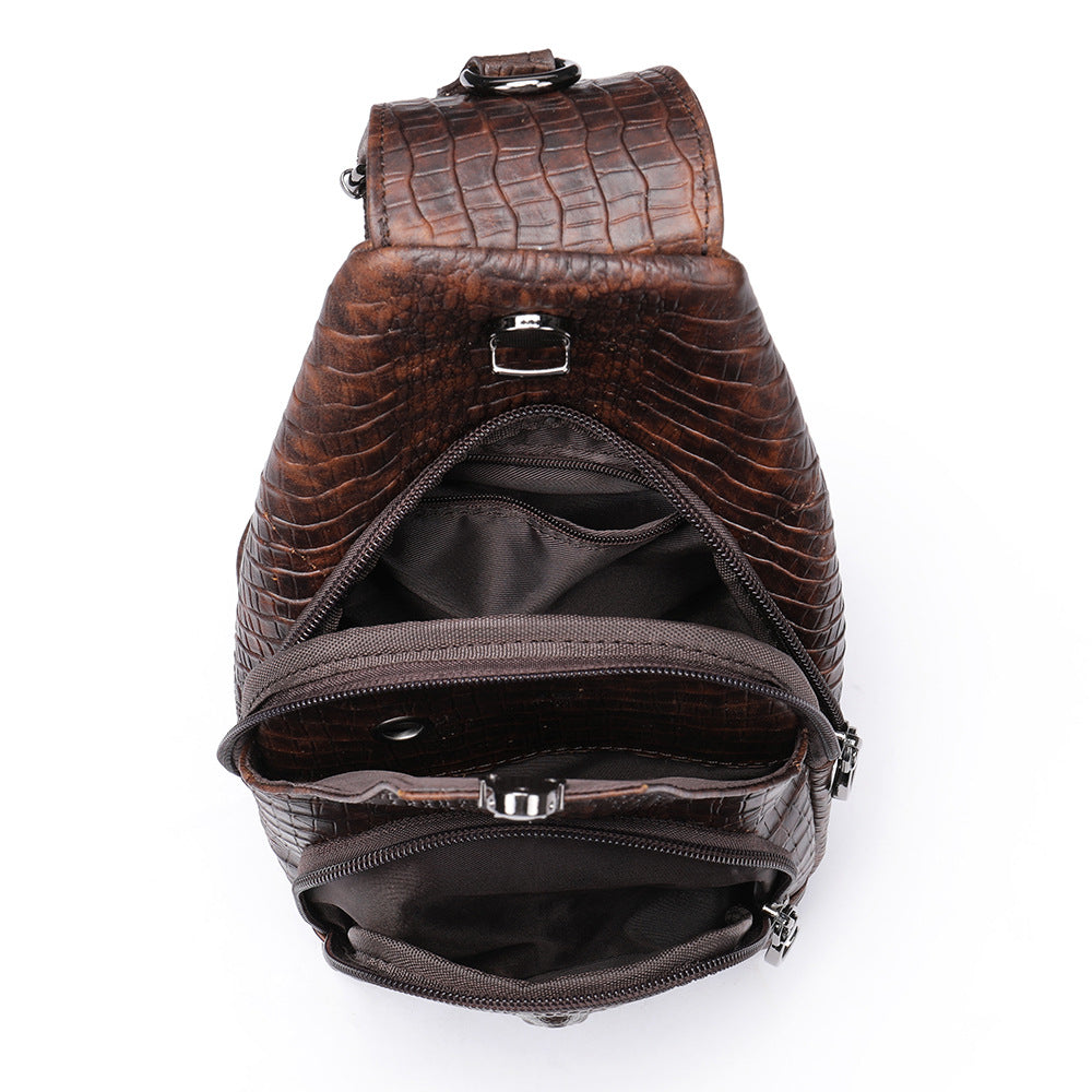 Men's Imitation Crocodile Pattern Cowhide Street Trend Genuine Shoulder Bags