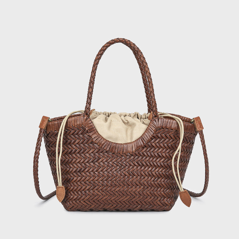 Women's Woven Vegetable Basket Vintage Leather Vacation Women's Messenger Bag