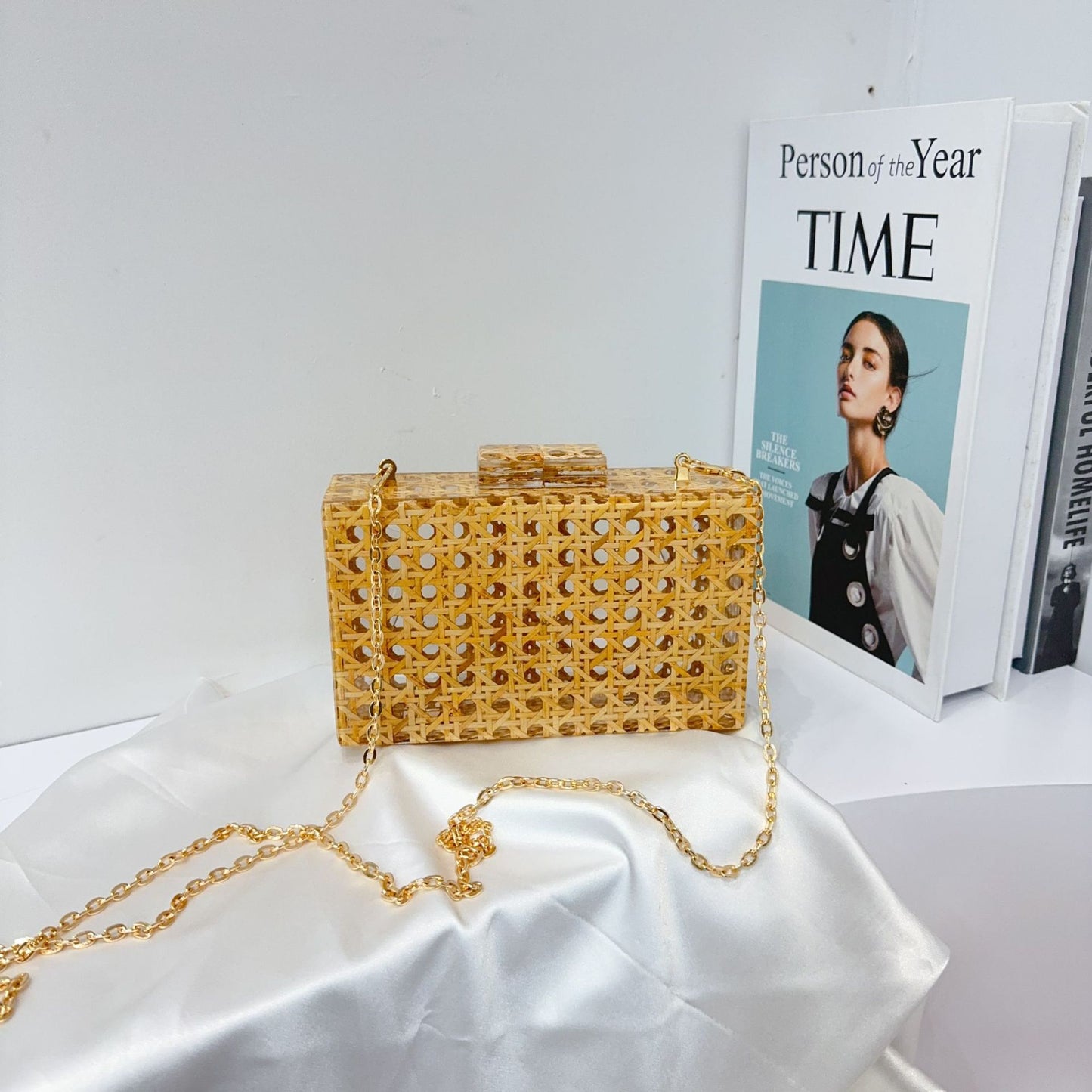 Retro Dinner Clutch Rattan Acrylic Chain Women's Messenger Bag