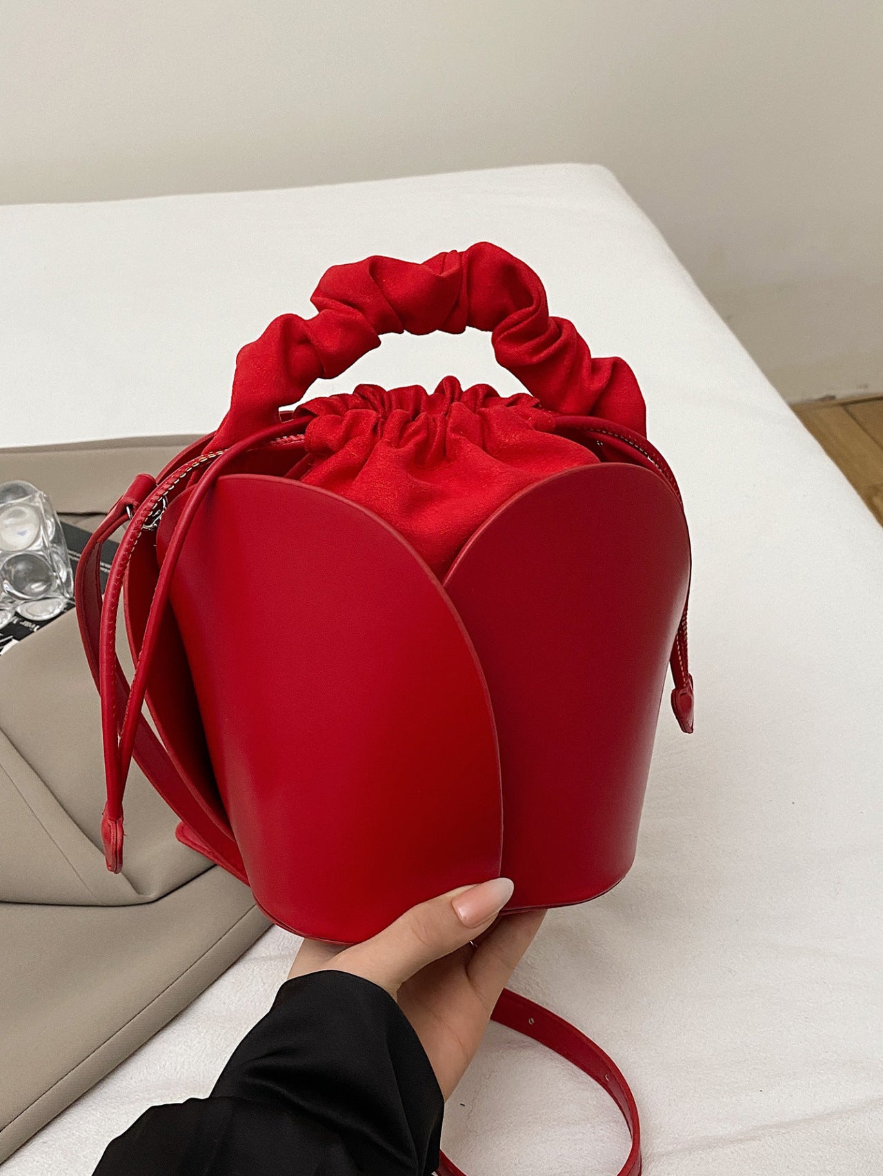 Women's Hand Carrying Large Capacity Red Petal Handbags