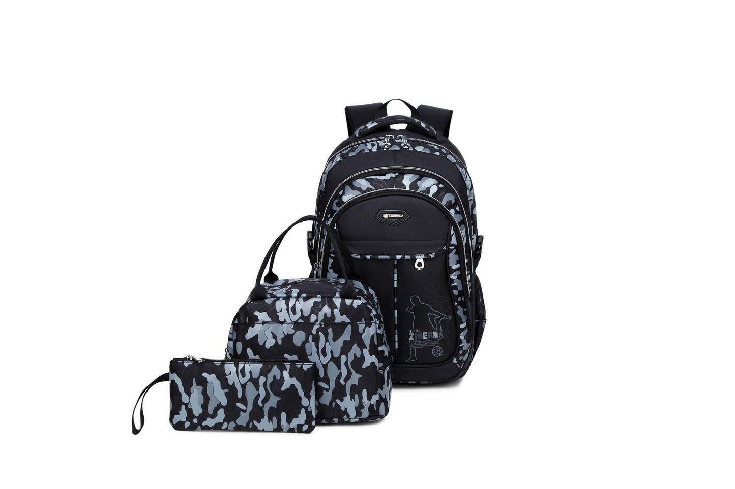 Men's & Women's Three-piece Set Lunch Contrast Color Camouflage Printed Backpacks