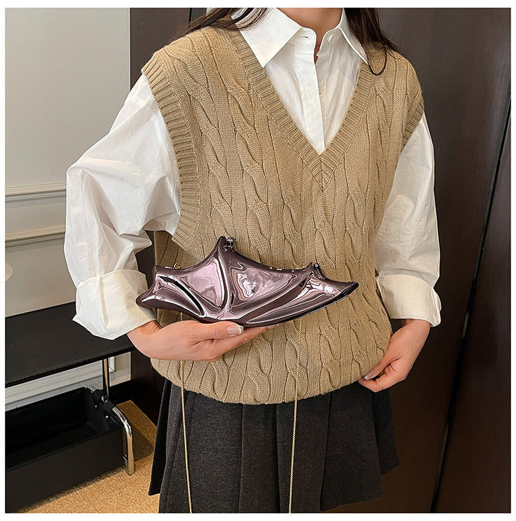 Metallic Glossy Butterfly Shape Clutch Fashion Dinner Bag
