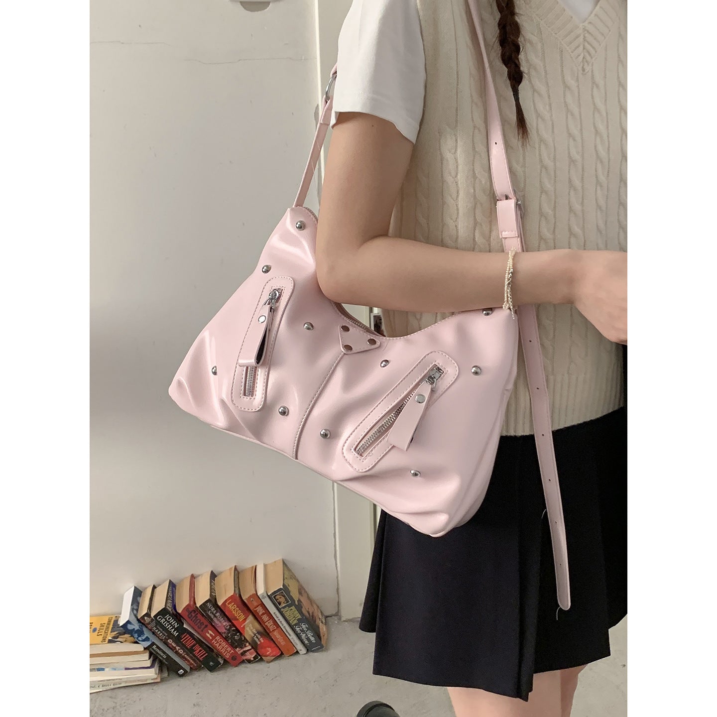 Women's Korean Style Large Capacity Underarm Simple Soft Surface Tote Bag