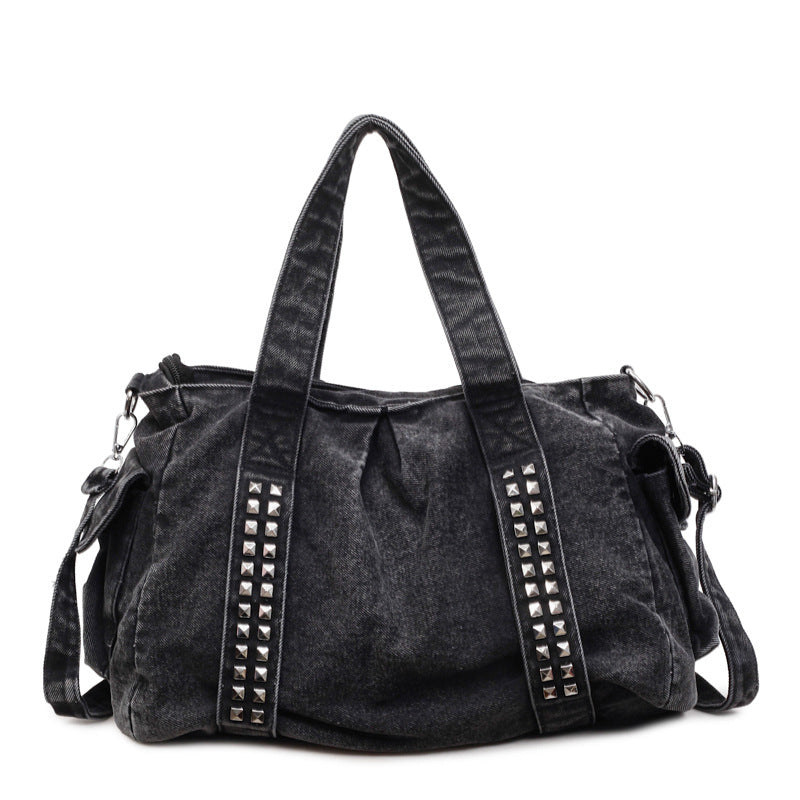 Women's Denim Punk Style Motorcycle Rivet Large Capacity Bags
