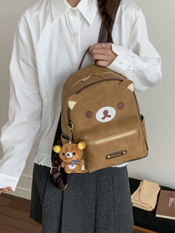 Canvas Brown Embroidered Bear Versatile Soft Backpacks