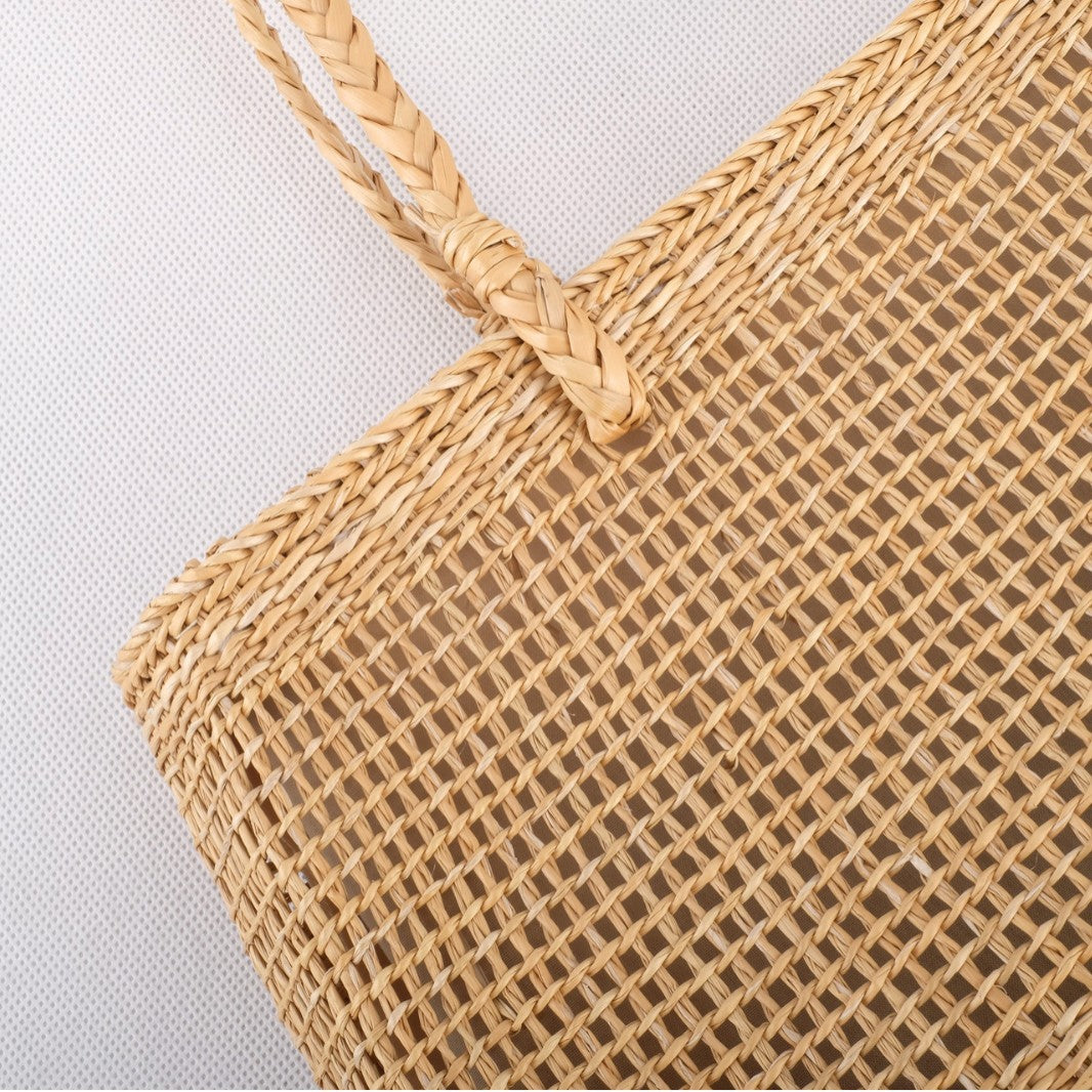 Craft Straw Summer Yellow Underarm Mesh Drawstring Portable Beach One Women's Handbag
