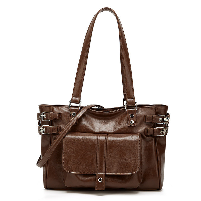 Korean Preppy Style Retro Coffee Color Versatile Large Capacity Women's Shoulder Bag