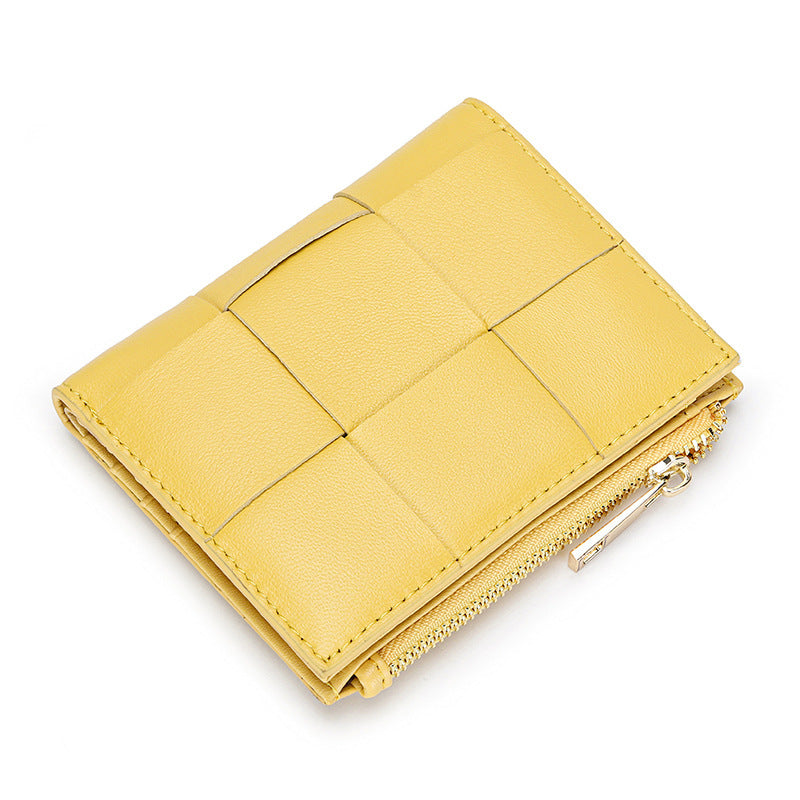 Women's Sheepskin Short Style Design Woven Leather Ladies Wallet