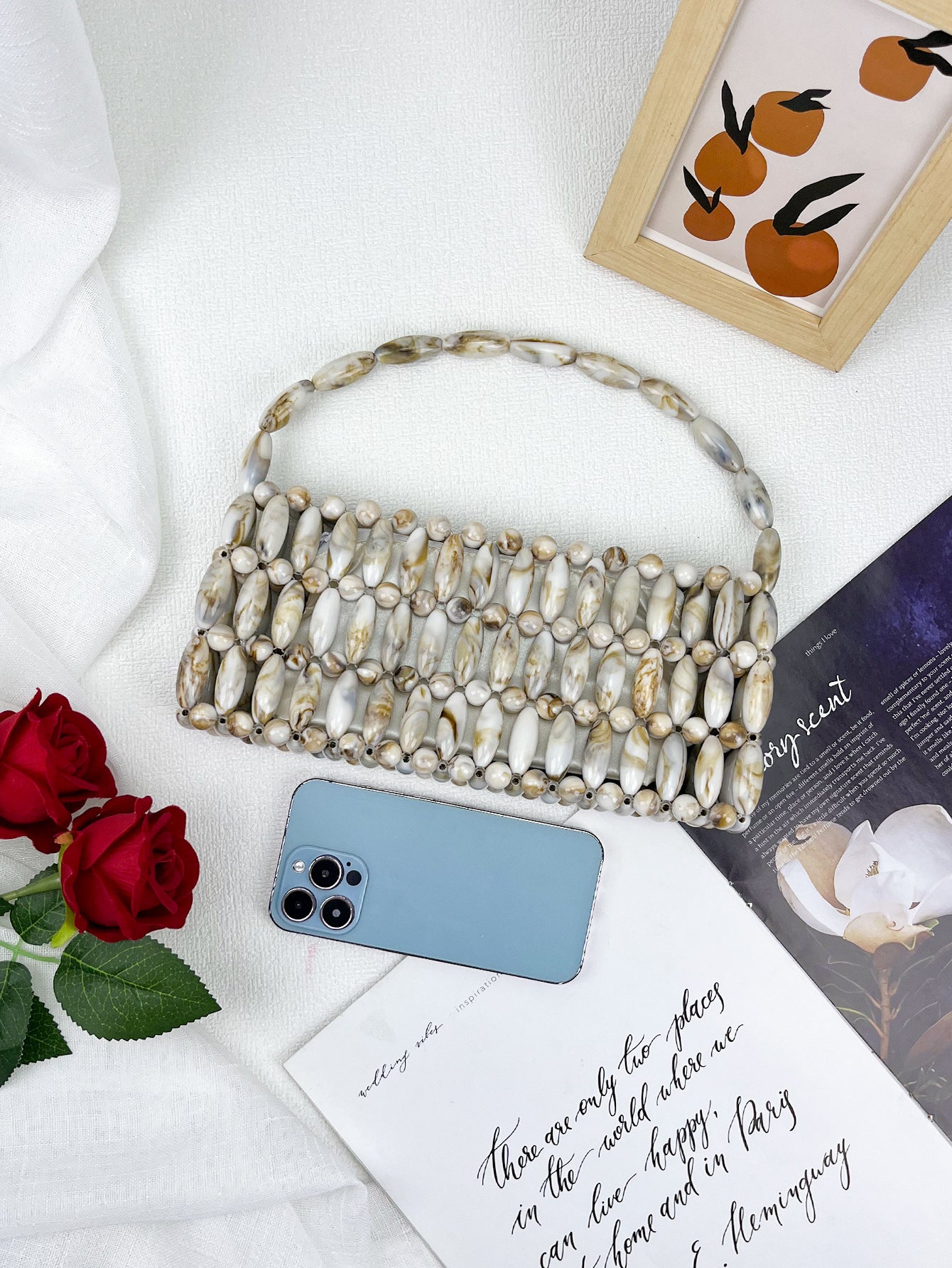 Women's Imitation Pearl Beaded Woven Summer Retro Women's Handbag