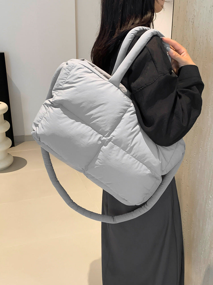 Women's Solid Color Down High-grade Portable Large Capacity Tote Bags