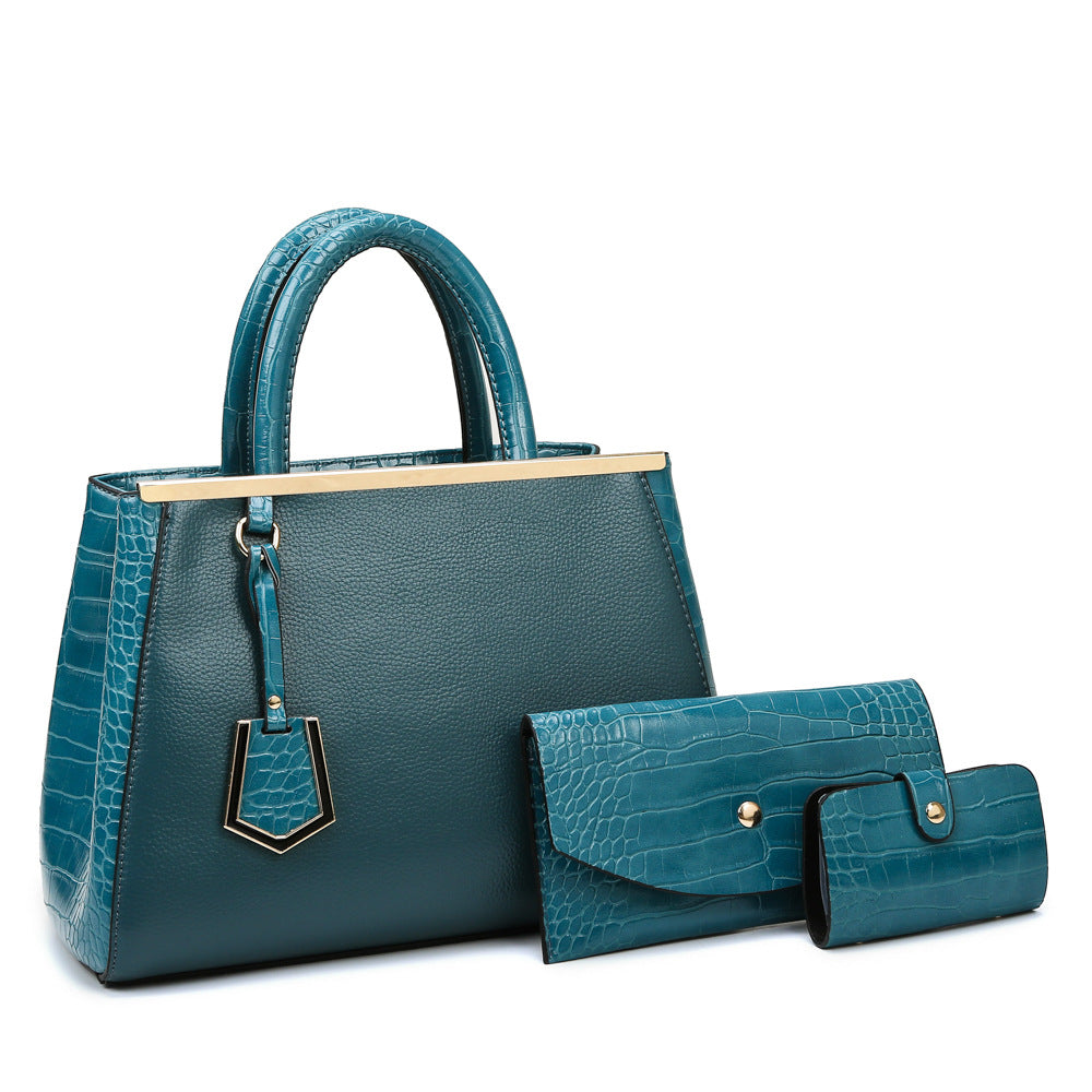 Women's Crocodile Pattern Patchwork Three-piece Set Mother Women's Shoulder Bag