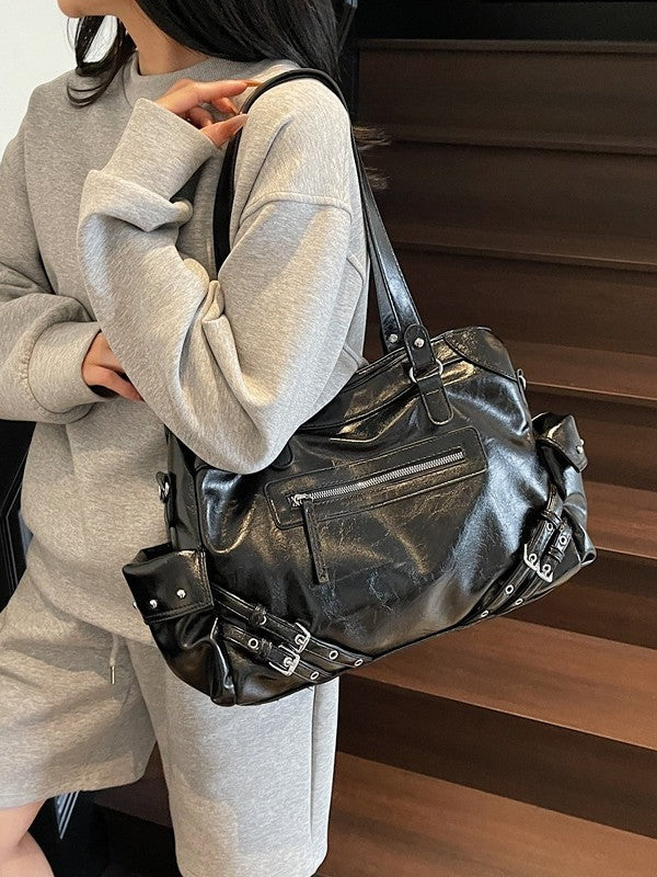 Women's Style Retro Motorcycle High-grade Large Capacity Women's Shoulder Bag