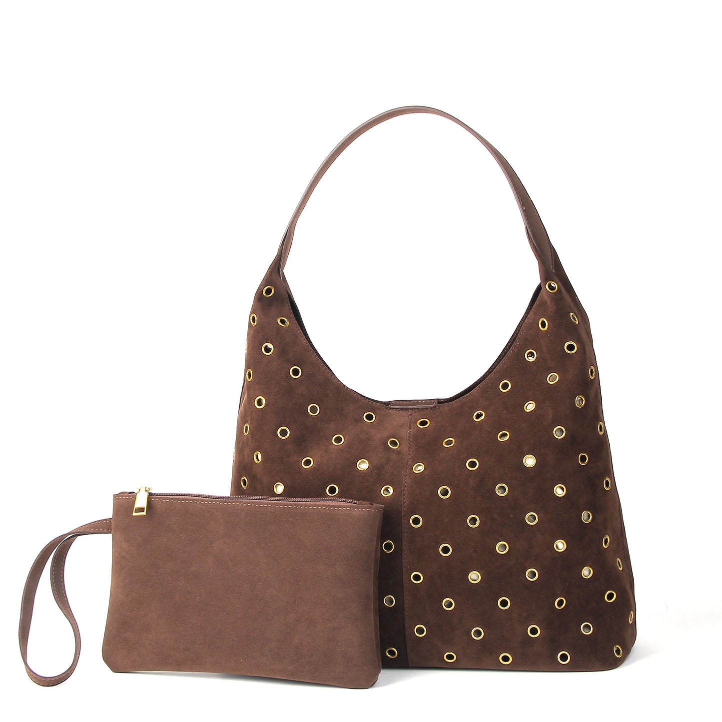 Women's Retro Brown Rivet Large Capacity Metal Women's Shoulder Bag