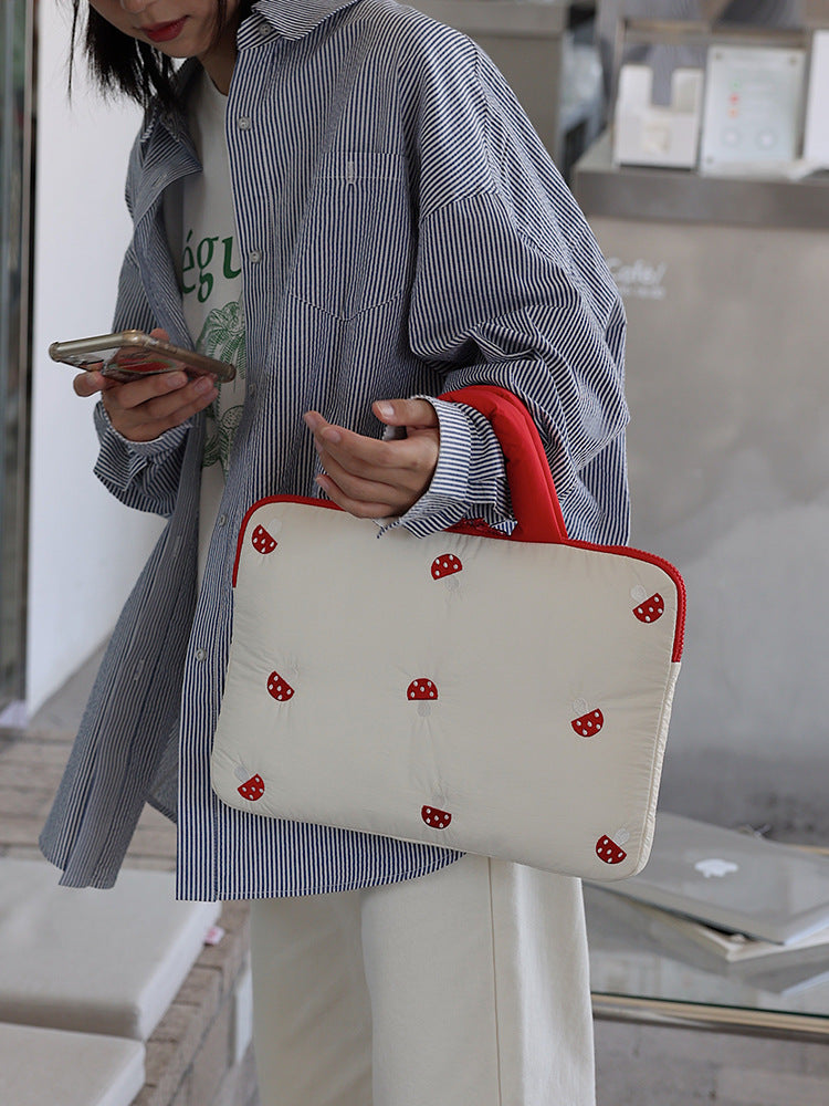 Mushroom Embroidery Inch Female Cute Good-looking Cotton Handbags
