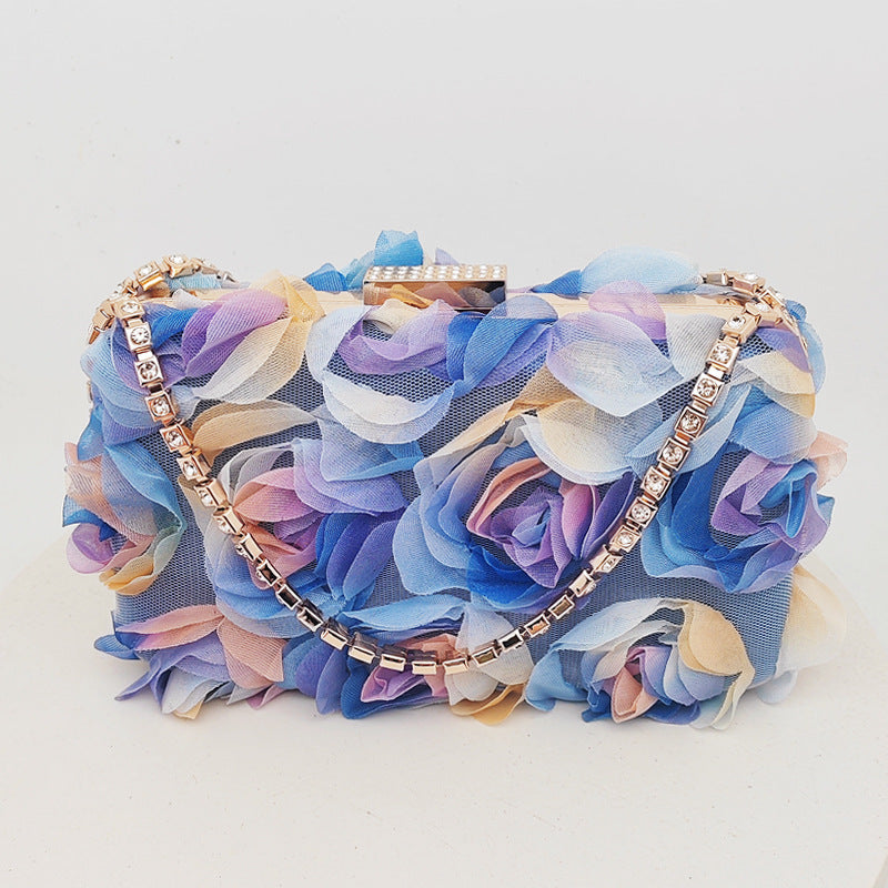 Elegant Chiffon Colorful Flowers Champagne Clutch Bags