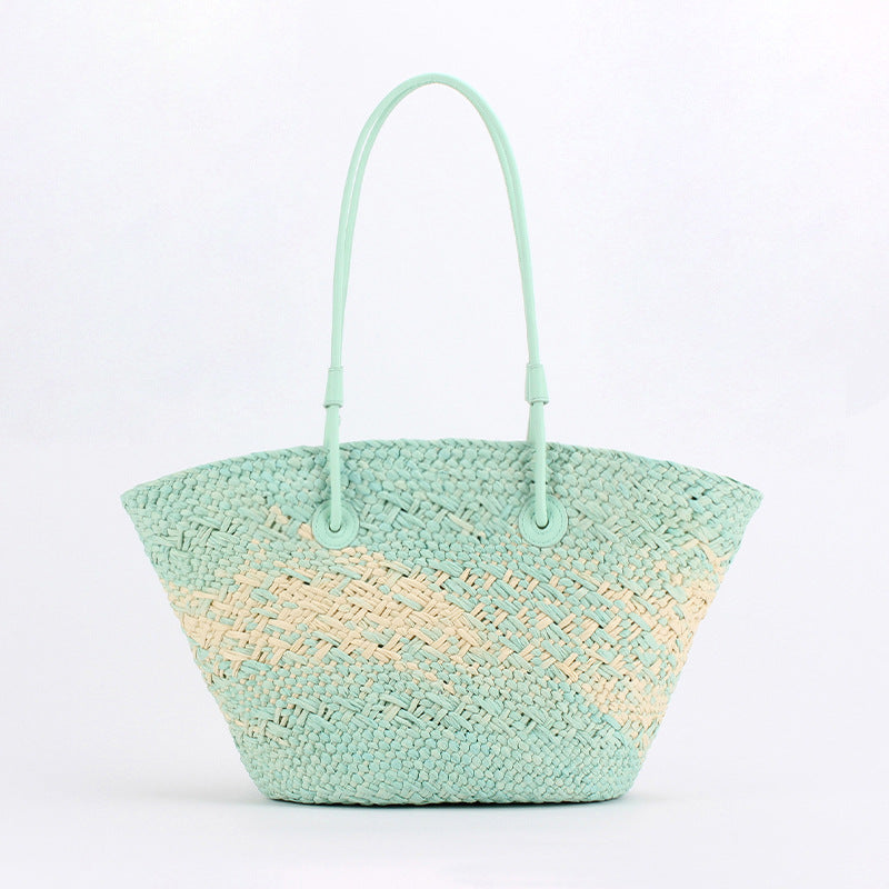 Women's Fresh Gradient Woven French Style Large Capacity Daily Leisure Bags