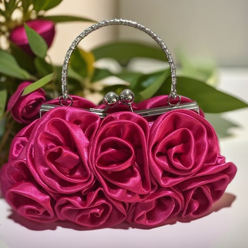 Elegant Satin Cloth With Roses Portable Dinner Bag