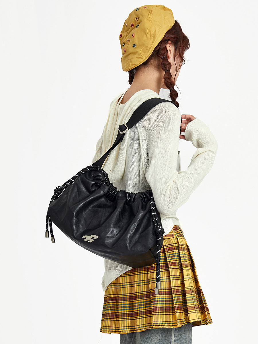 Hello Drawstring Ruffle Female Large Capacity Commuter Women's Shoulder Bag
