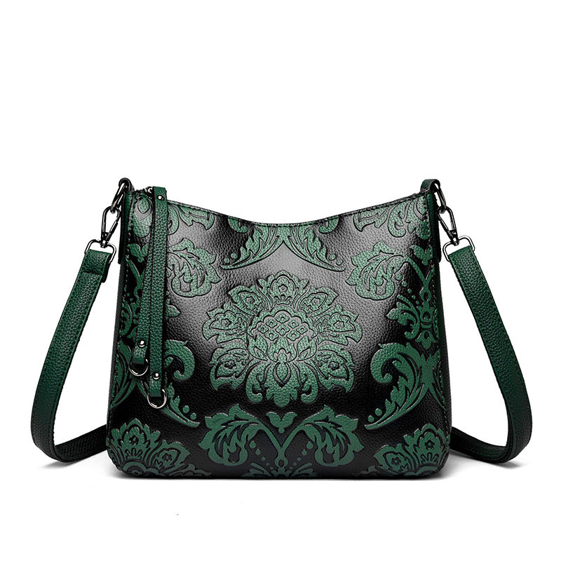 Women's Chinese Style Mother Soft Leather Embossed Women's Messenger Bag