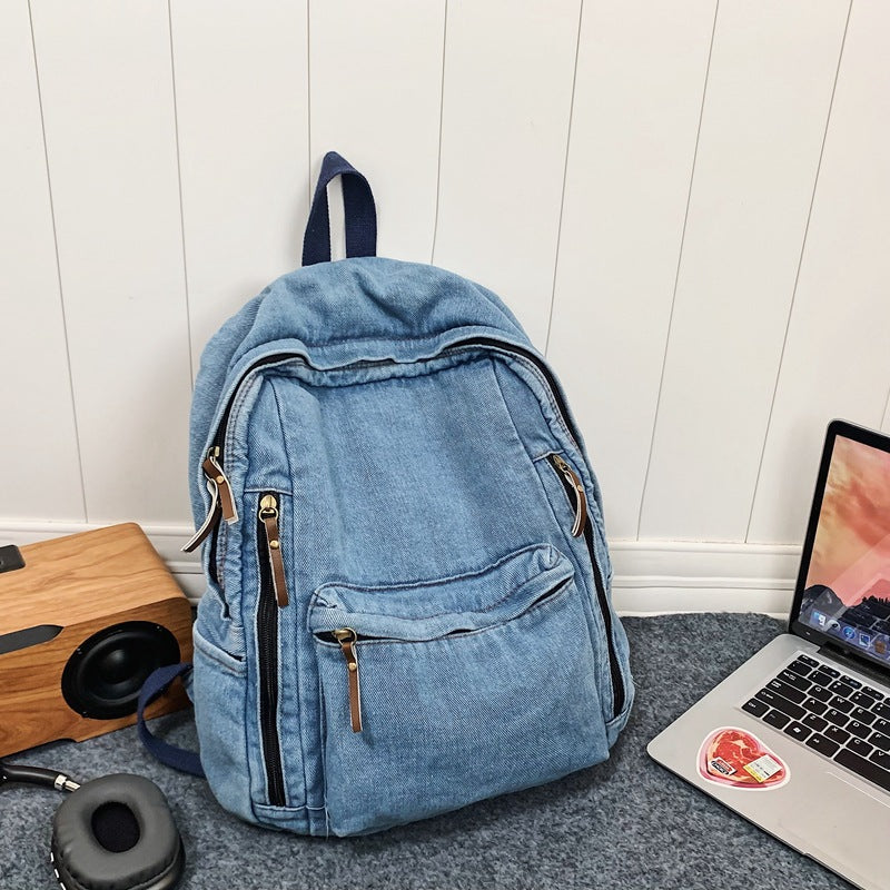 Women's & Men's Washed Cloth Style Large Capacity College Leisure Backpack