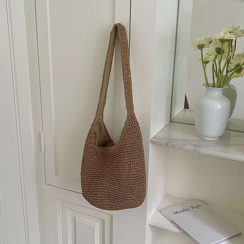 Women's Fashion Korean Style Straw Woven Vacation Beach Solid Women's Shoulder Bag