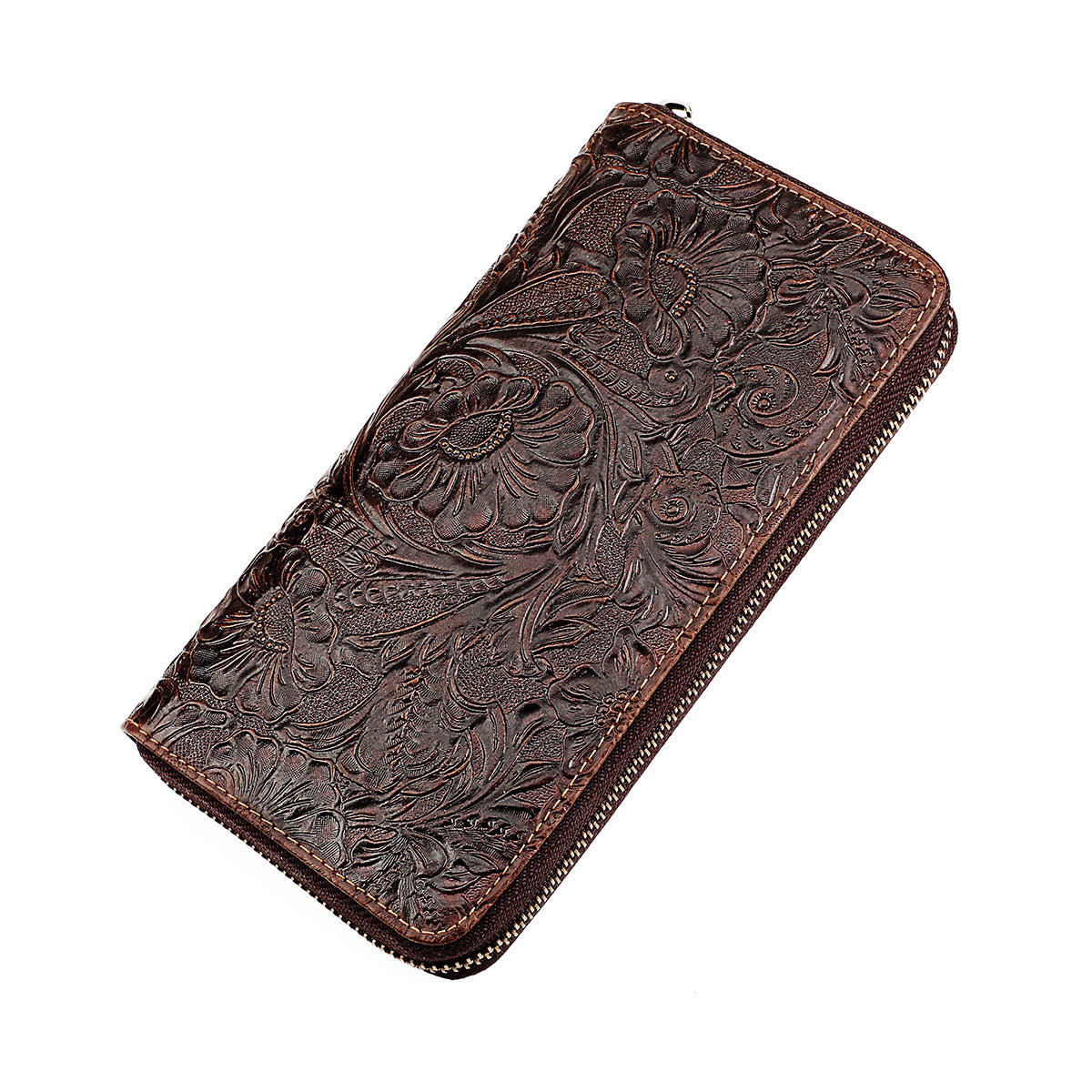 Tiger Rich Flower Lucky Mobile First Layer Cowhide Embossed Coin Purses